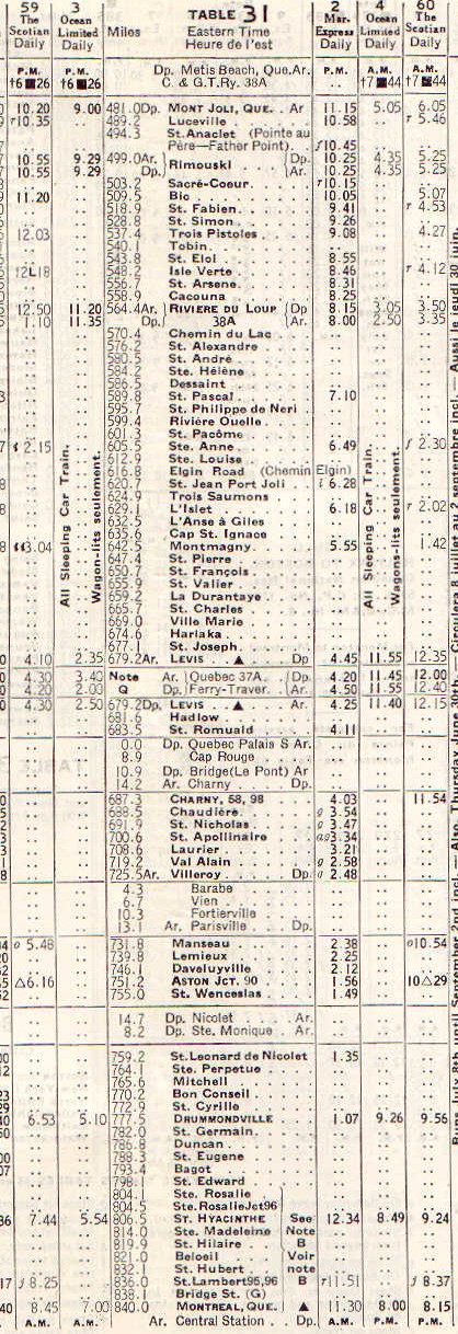 CN Mont Joli-Montreal schedule, 1949/04/24